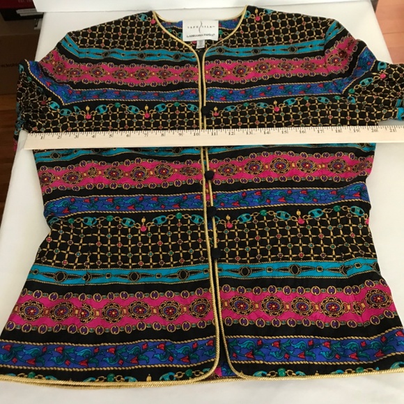 ADRIANNA PAPELL Safe Silk Evening Jacket Blazer Button Front Gold Detail Size 10 - Picture 13 of 16